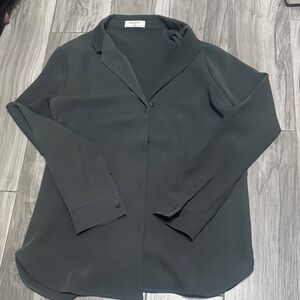 Babaton Green Long-Sleeve Button Front Blouse
